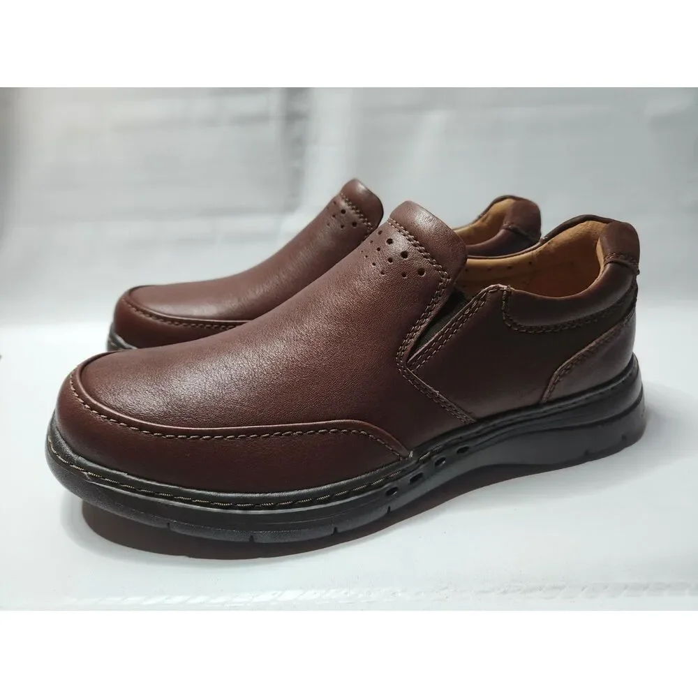 Clarks Un Brawley Step Men’s Leather Slip‑On Shoes 11.5W Mahogany